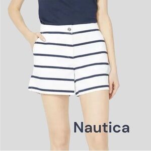 Nautica White Stretch Twill Shorts With Navy Stripes 12